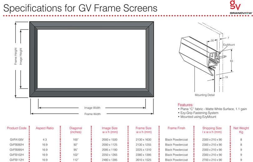 Grandview Fixed Frame Screen Specification