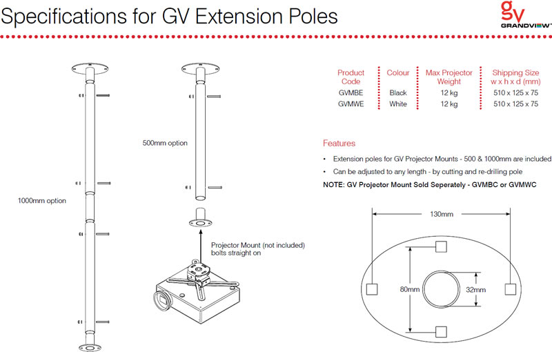 projector pole specifications