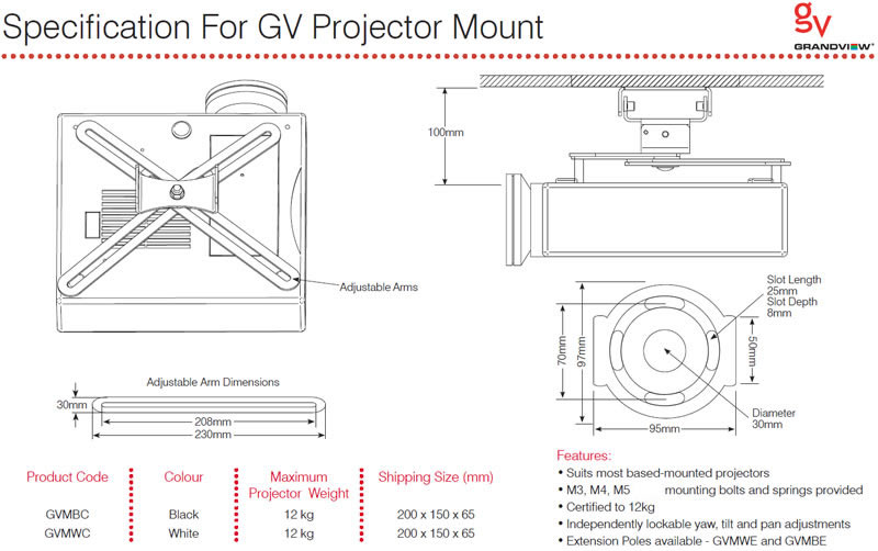 projector mount specifications