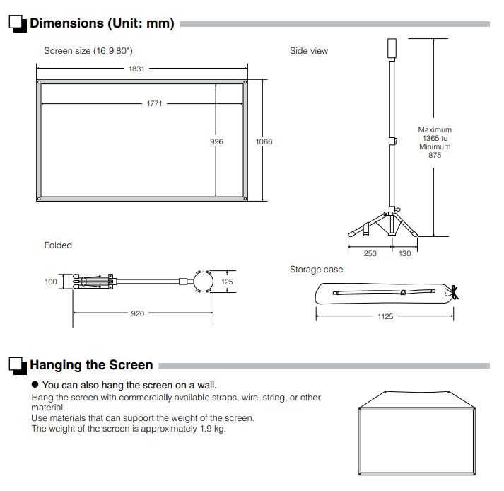 epson tripod specifications