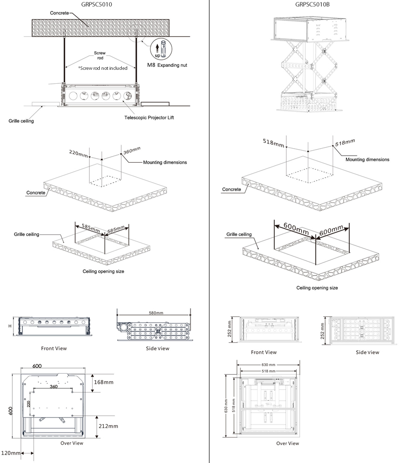 Grandview GPSC5010 Specifications Technical Drawings